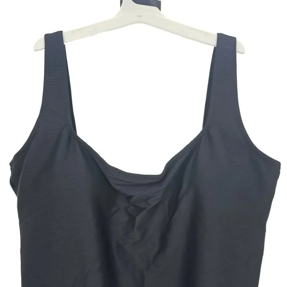J, Crew Woman size 22 Ribbed Square neck One Piece Swimsuit Black Scoop Back NEW